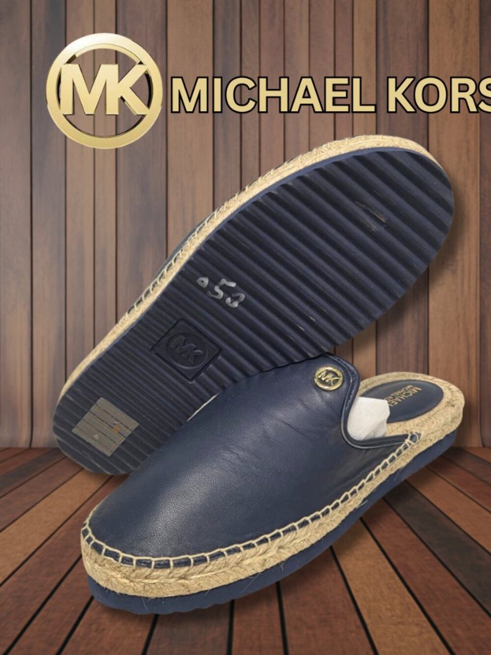 Michael Kors Emilia Slide Navy Leather Upper Size 7.5 NWT - Picture 3 of 6